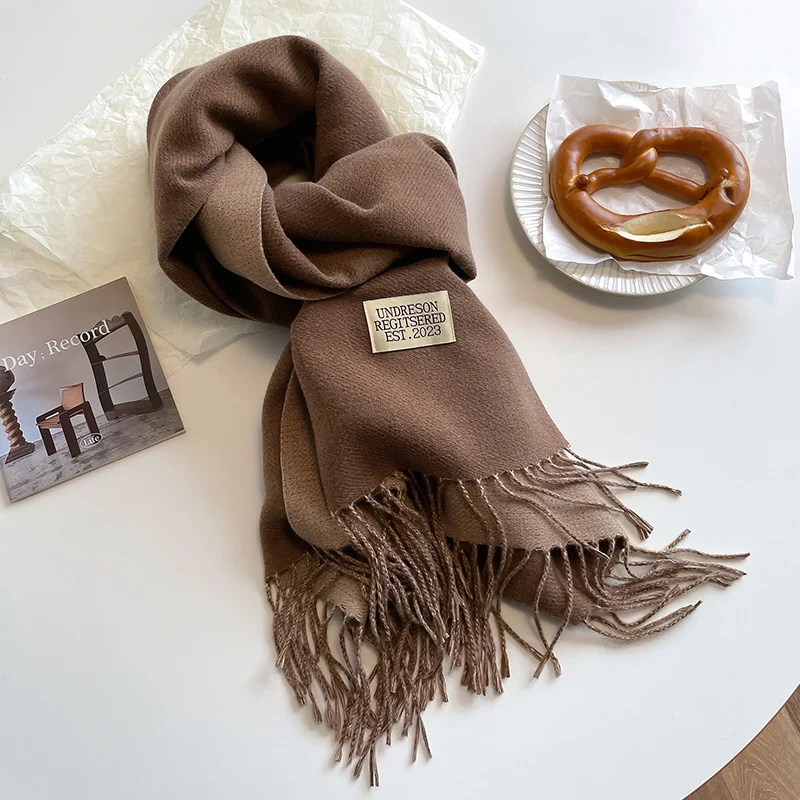 Luxurious Double-Sided Cashmere Pashmina Shawl with Tassel Detailing