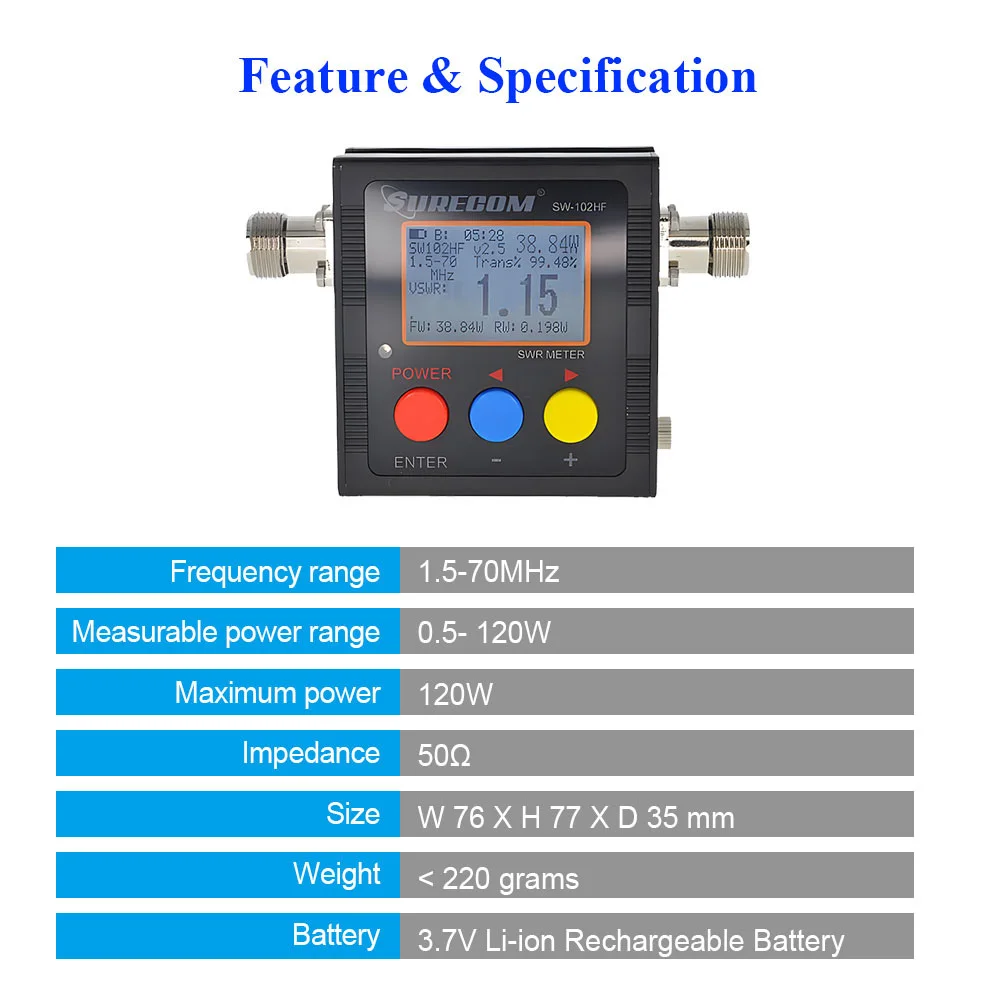 New SW-102HF Watt Meter 1.5-70MHz 120W Power & S.W.R. Meter for CB Radio HF Tra
