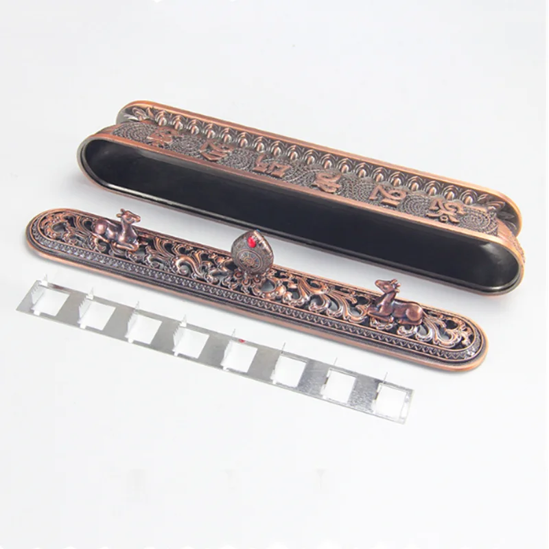 Lying Incense Burner Eight Auspicious Six Words True Speech Copper Alloy Thread Incense Box DIY Zen Tea Ceremony Ornaments