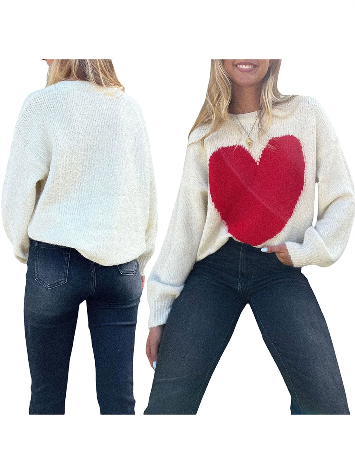 Women s Winter Warm Knit Sweater Long Sleeve V-Neck Snowflake Print Pullover Knitwear Fashion Jumper Coat