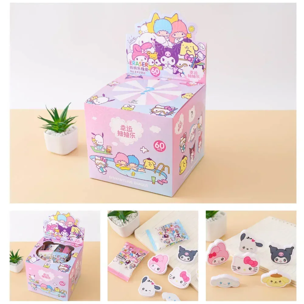 

Sanrio 60pcs Eraser Kawaii Kuromi Cinnamoroll Pumping Erasers Student Stationery Supplies Children's Girls Gifts