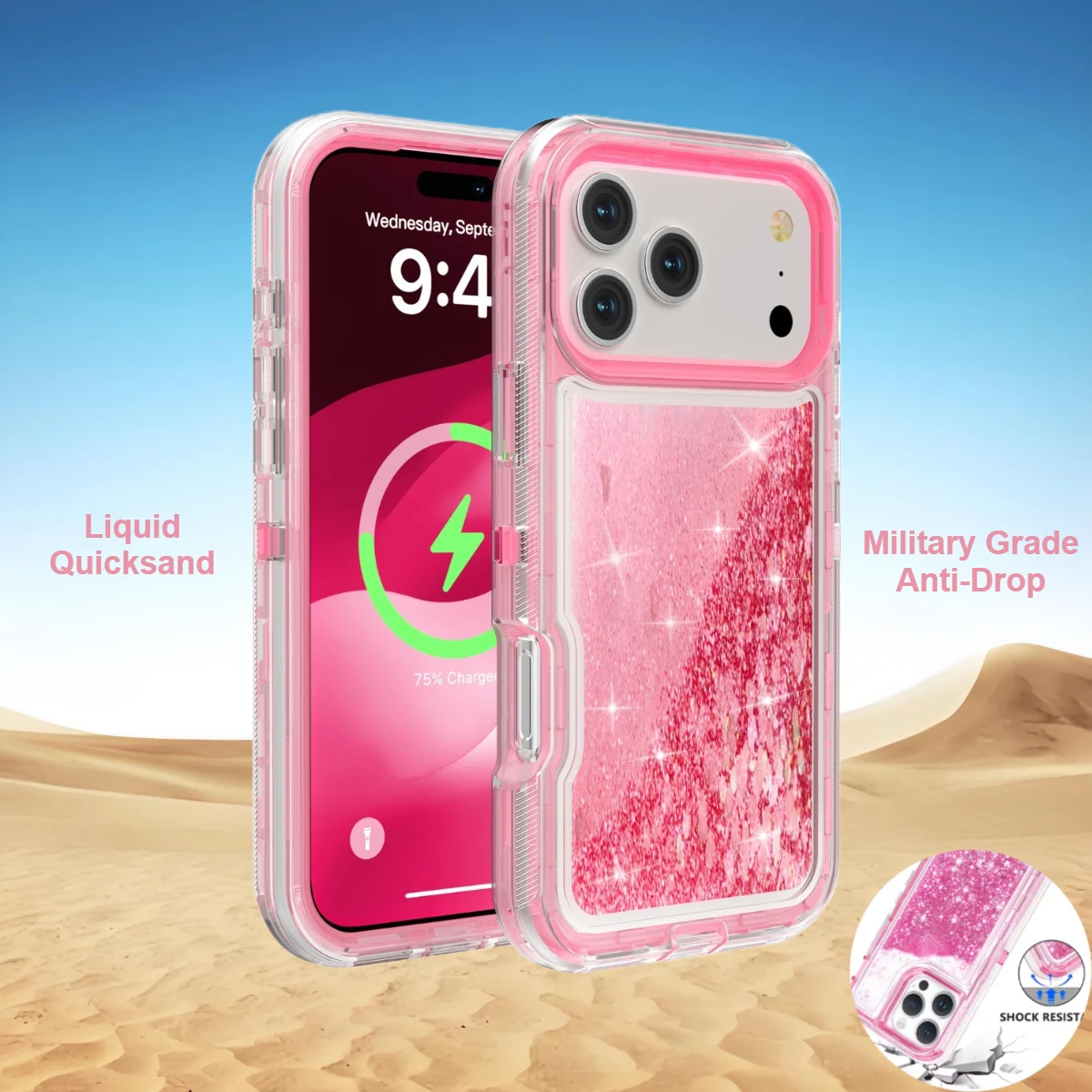 Elegant Glitter Quicksand Heavy Duty Phone Case - 3 in 1 Military Grade Shockproof Protection