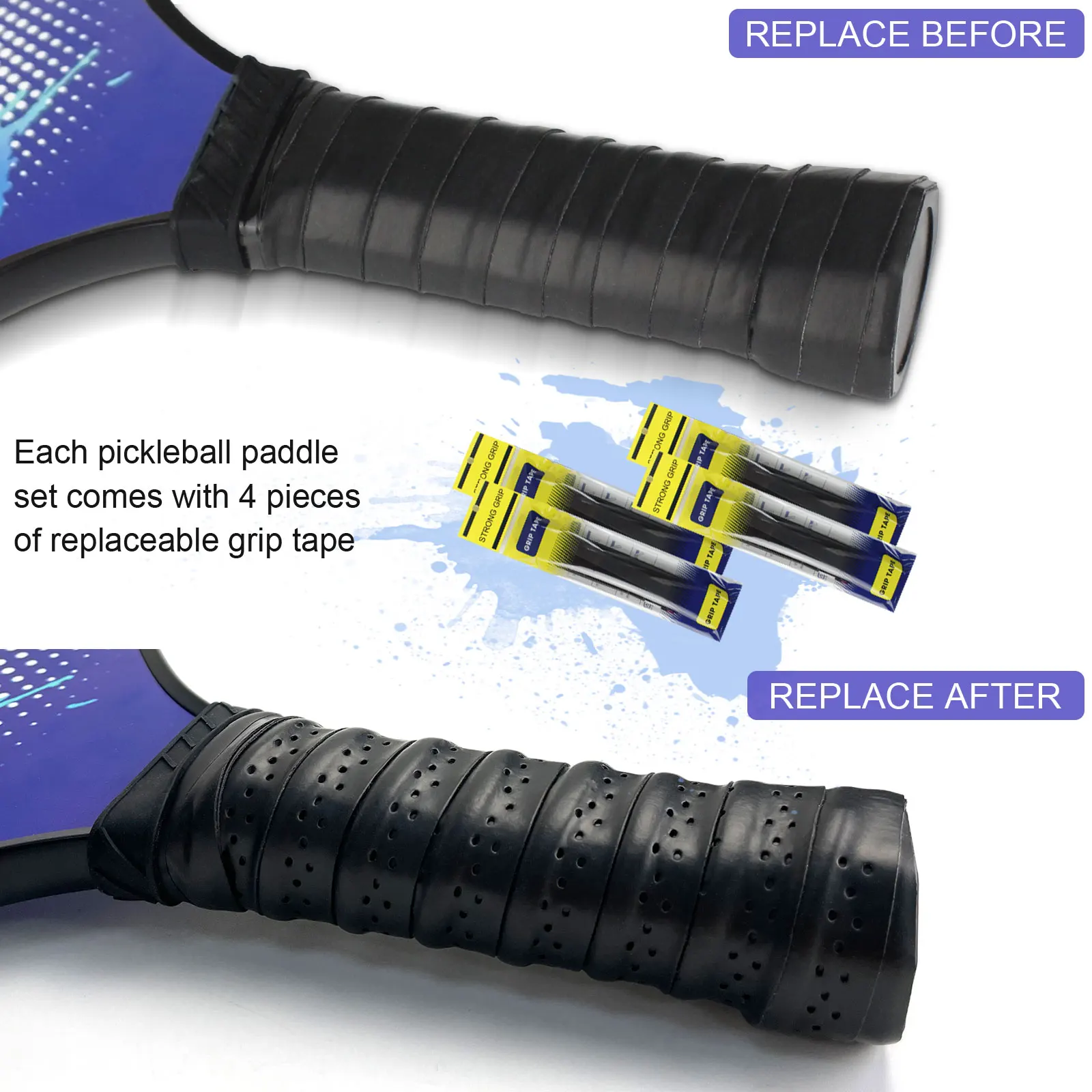 KOFULL Pickleball Paddles Set Includes 4 Premium Rackets, 4 Pickleball Balls, Grip Tapes & Carry Bag Excellent for Beginners