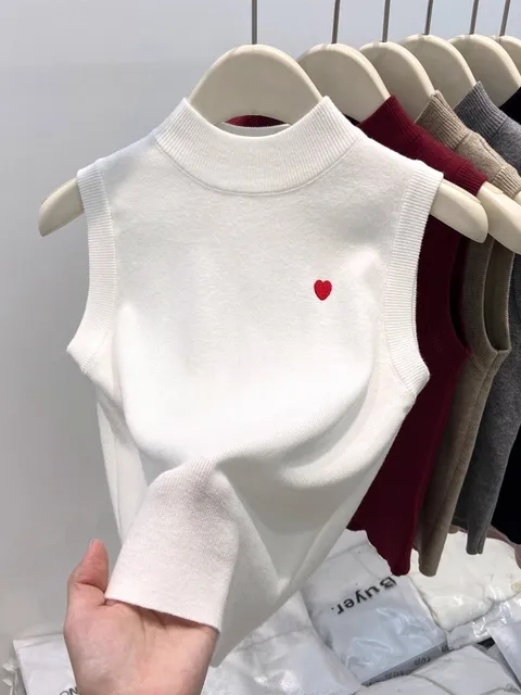 Sans manches tricoté couche de Base gilet décontracté tout-match couleur unie femmes débardeurs gilet Style coréen polyvalent mince haut court 1
