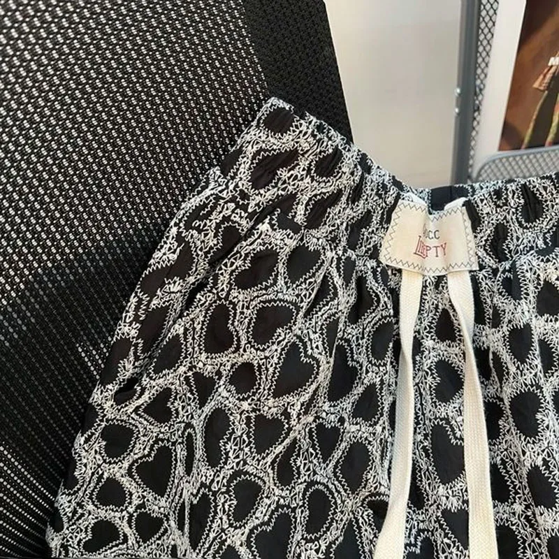 Korean Fashionable Female Printing Drawstring Shorts 2023 Casual All-match Wide Leg High Waist Shorts Summer Women's Clothing
