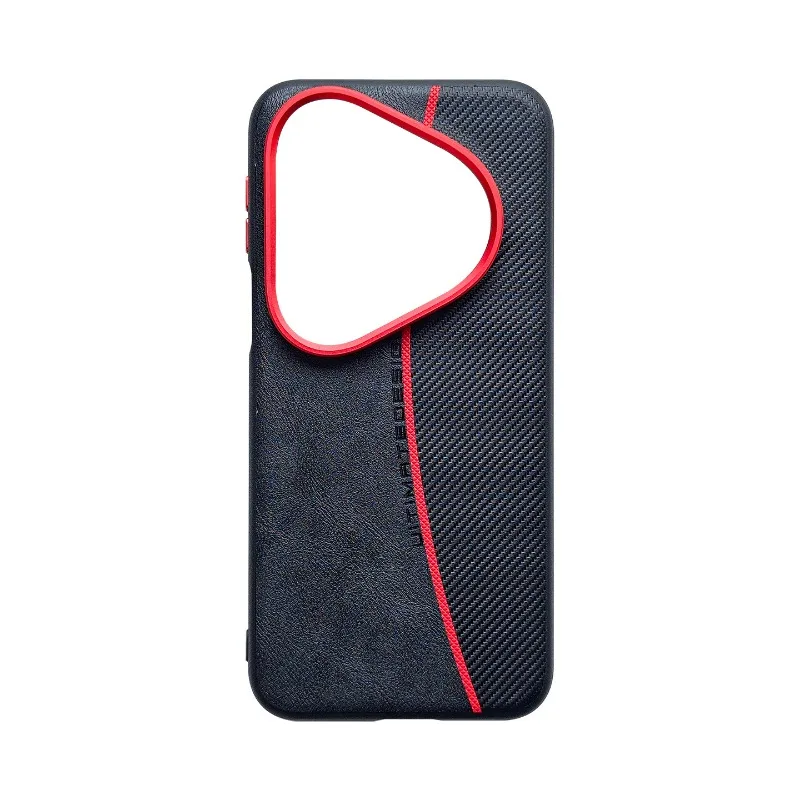 Stylish Red Line Textured PU Leather Case with Metal Keys and Shockproof Bumper