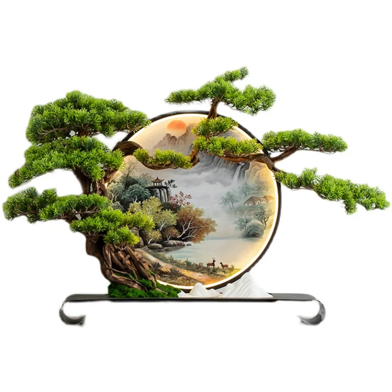 

Simulation New Chinese Style Pine Bonsai Green Plant Living Room and Hotel Home Hallway Soft Decoration