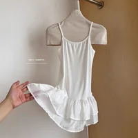 Haut Camisole blanc pour femmes, avec jupe Double couche à volants, débardeur sans manches, épissure amincissante, gilet de Base sans bretelles 4