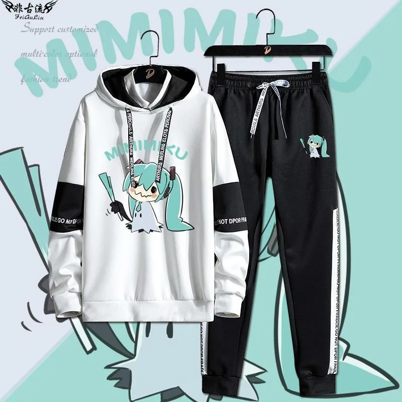 

Hatsune Miku Hoodie Pants Suit Anime Peripheral Cute Cartoon Loose Large Size Sportswear Japanese Kawaii Casual Versatile New