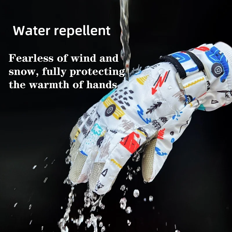 Children's skiing cartoon warm gloves with fleece, cold and waterproof, winter children's cycling gloves, all finger_voghion.com