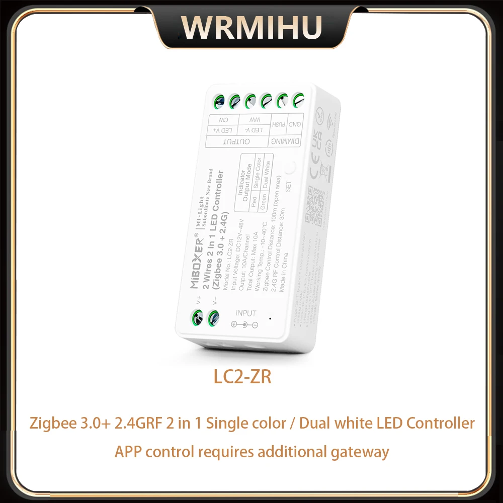 Miboxer Dc12-24V Zigbee 3.0 + 2.4Grf Single Color/Dual White 2 In 1 Dimmer Per Cct 2 Fili Led Cob Fob Strips Light Controller