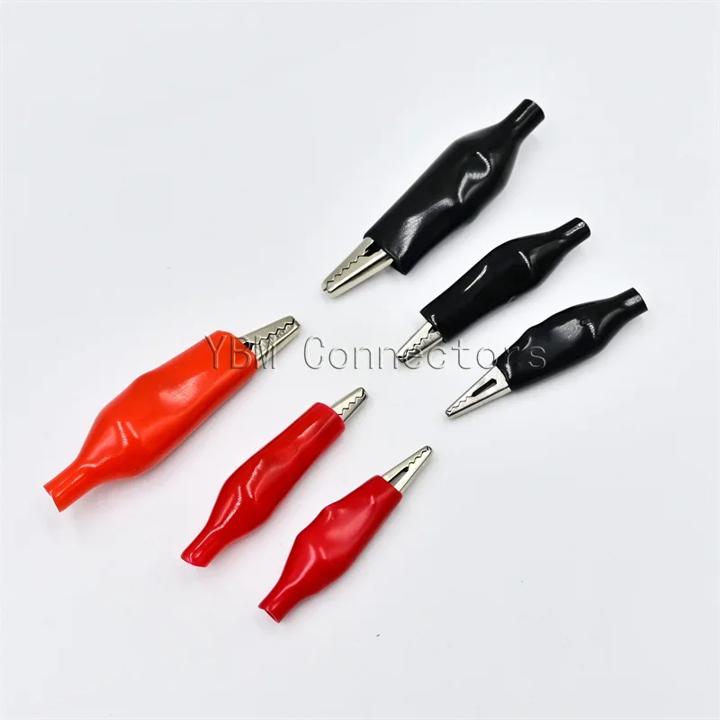 20 Pcs Crocodile type Clip 28MM Black Red Blue Black Yellow Soft Plastic Coated Testing Probe Mini Alligator Test Clips alligator clips