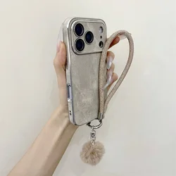 Luxury Jeans Denim Phone Case with Lanyard Wrist Strap and Matte Back Cover - iPhone 15 Plus (Titanium Gray)