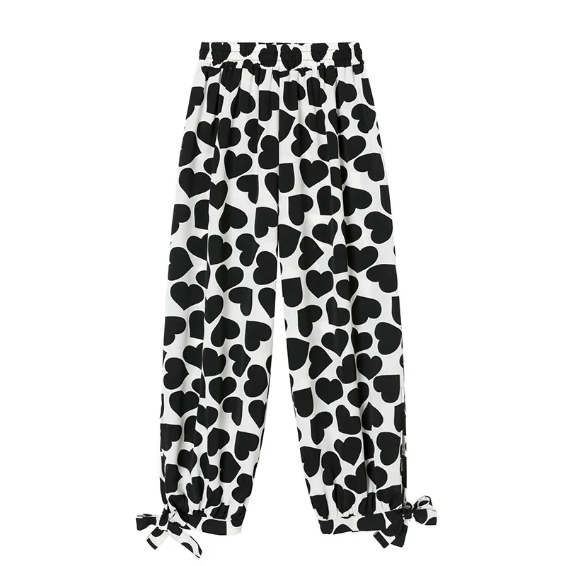 Women Korean Fashion Print Ankle Banded Pants 2024 Casual Loose Bloomers Chiffon Pant Female Comfortable Summer Trousers Sweet