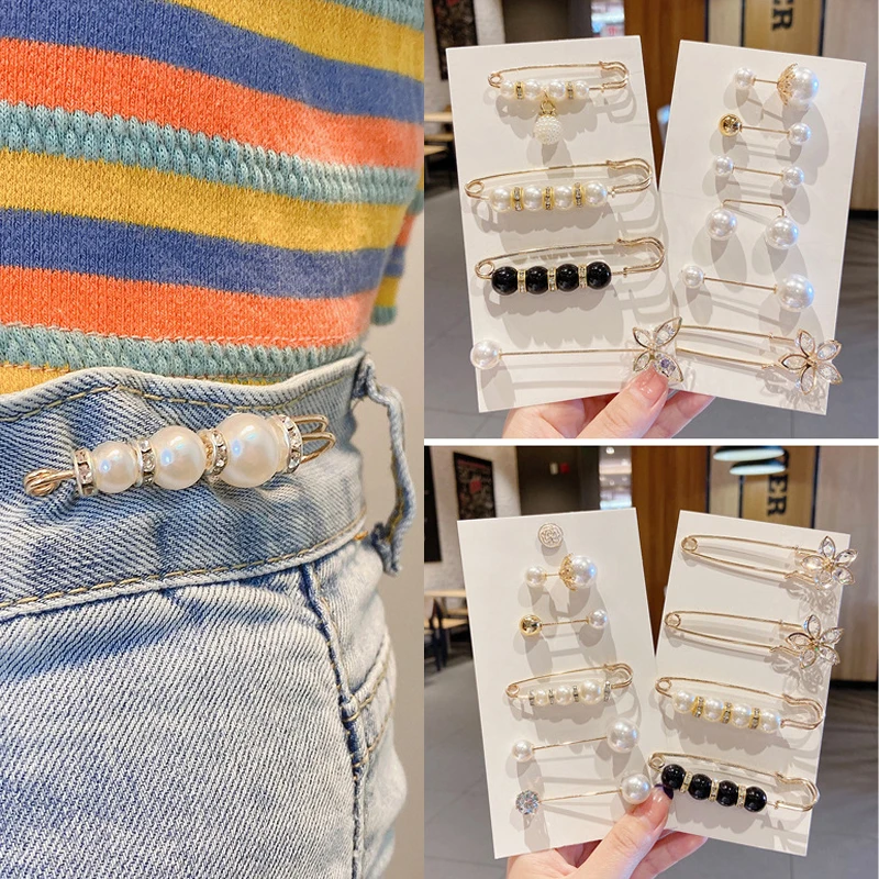 5Pcs Cute Pearl Brooch Pins Waistband Tightening Adjustment Women Girls Anti