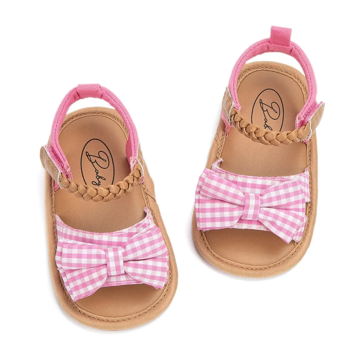 Meckior Summer Baby Girl Sandals Baby Shoes Bow Plaid Infants Girl Garden Sandals Newborn Anti-slip Rubber Bottom First Walkers