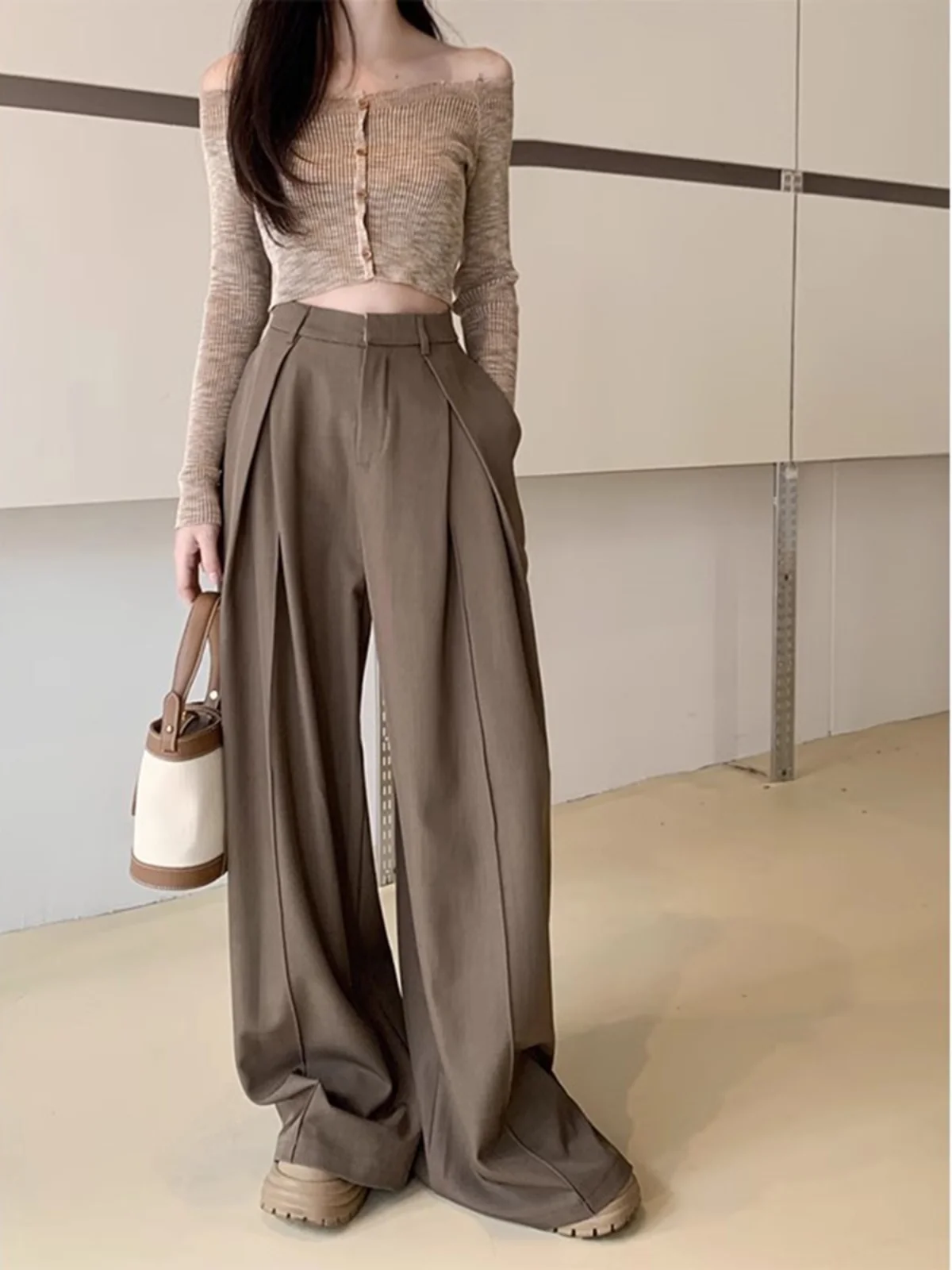 Versatile Suit Pants For Women In Spring 2024 New Wide Leg Solid Black Grey Casual Pants Loose And High Waisted Wide Leg Pants