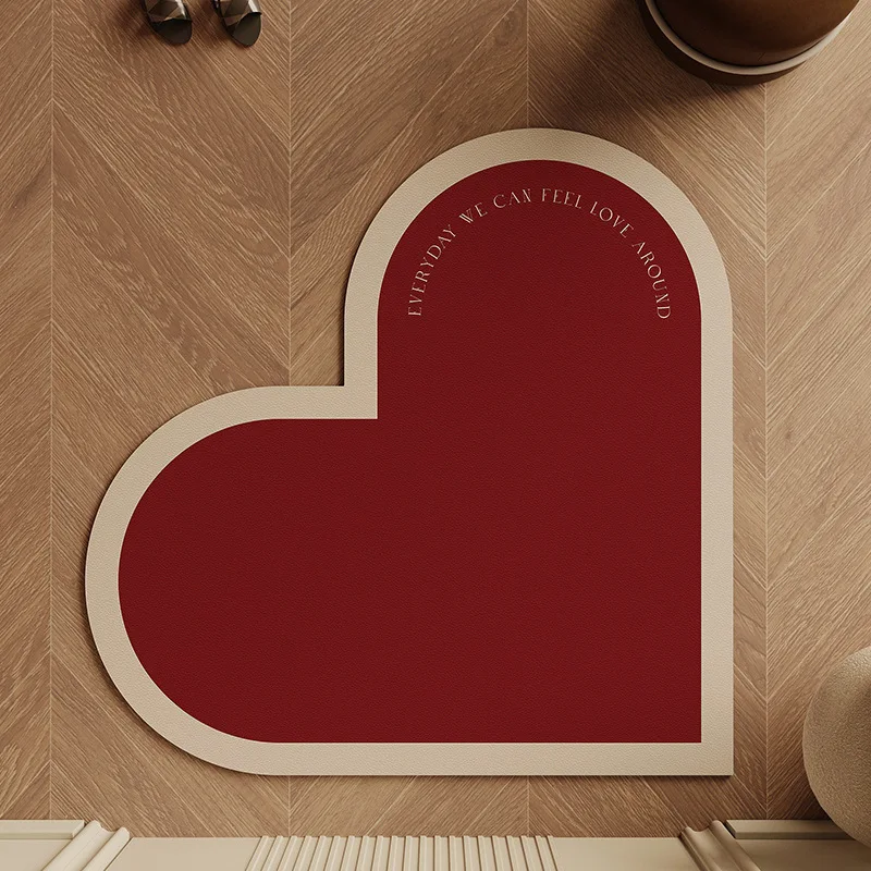 

Irregular Red Heart Absorbent Doormat Pvc Home Entrance Door Carpet Rug Non-Slip Bathroom Bathtub Foot Pad Kitchen Oil-Proof Mat