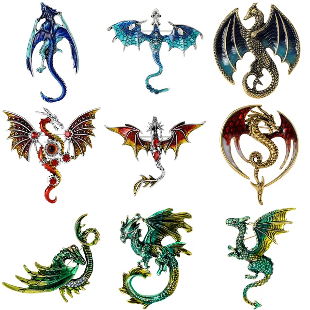 Enamel Dragon Pins for Women Rhinestone Flying Dragons Animal Brooch Banquet Party Backpack Gifts Jewelry Accessories