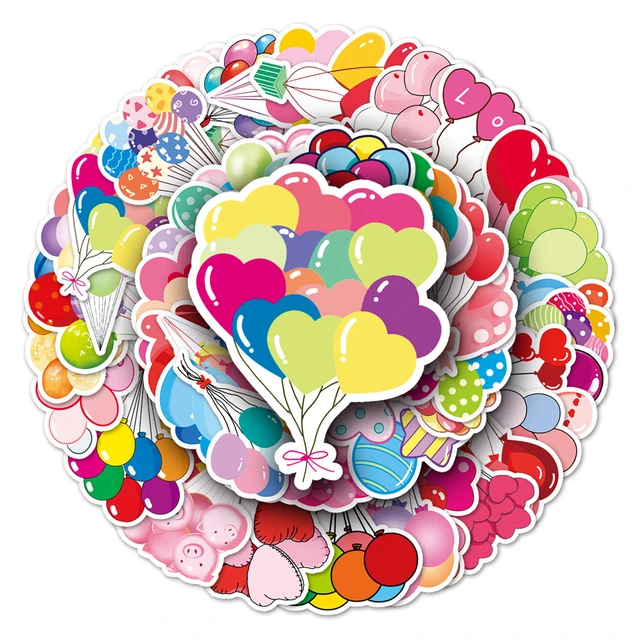 Hot Air Balloon Stickers - Cute Stickers,50 Pcs Cartoon Kawaii Decals for Girls,Happy Birthday Party Supplies,Waterproof Vinyl Stickers,Decorations