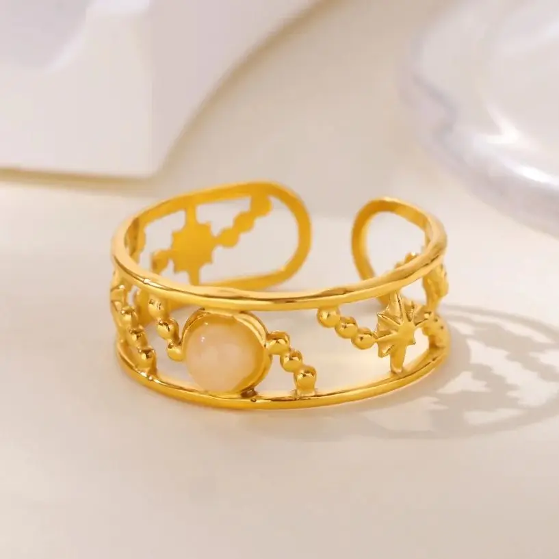 Hollow Star Moon Rings 18K Gold Plated Stainless Steel Geometric