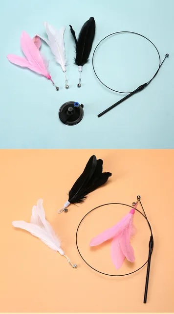 Varita De Juguete Para Gatos Con Plumas - 65 Cm De Largo, Color Negro, Para Juego Interactivo Y Estimulación