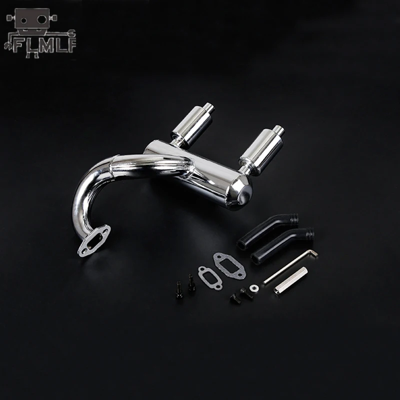 Rc Car High Performance Dual Outlet Tuned Silent Exhaust Pipe for 23cc-45cc Engine Fit 1/5 Losi 5ive-t Rofun Rovan LT KMX2 Parts