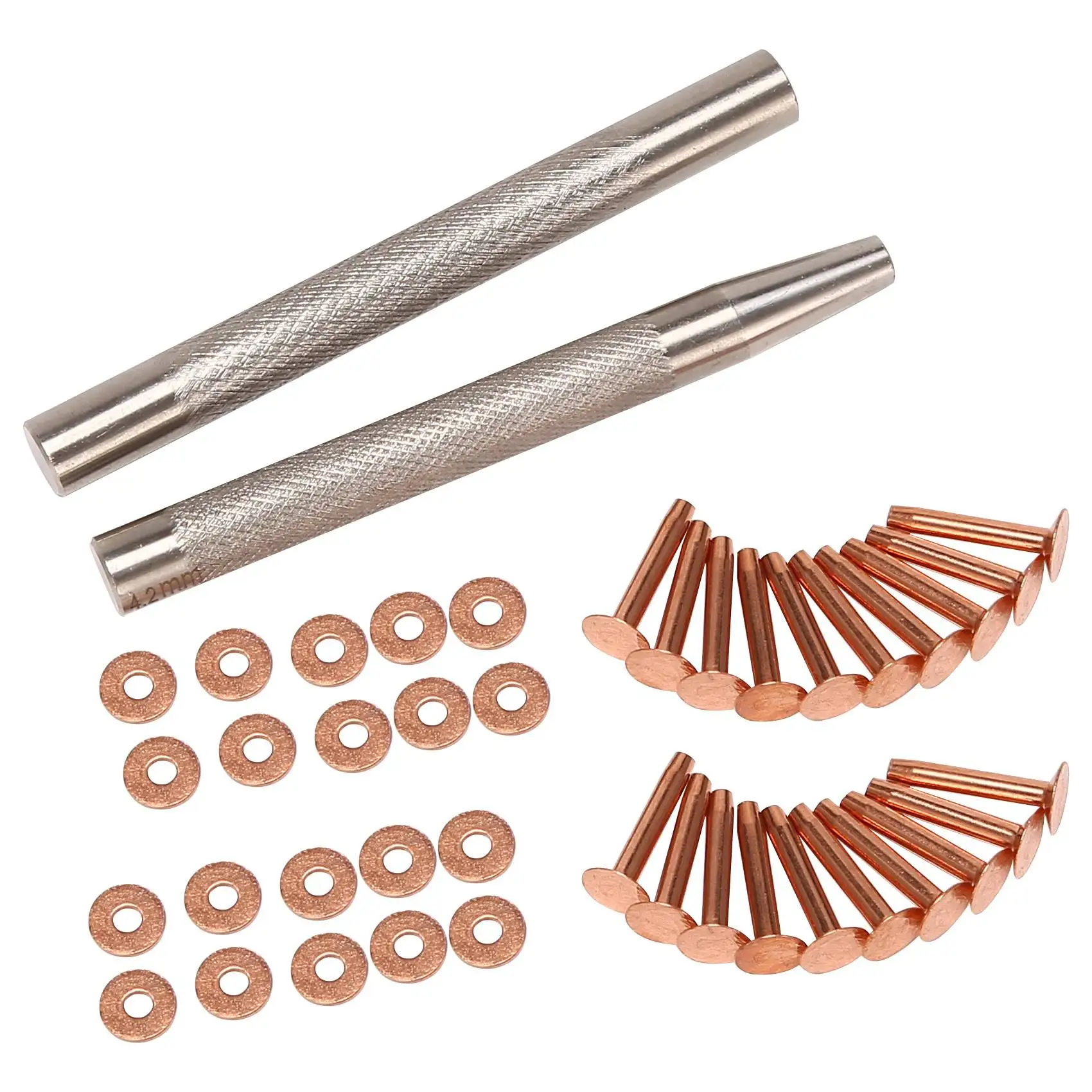 

20Pack Copper Rivets and Burrs (14mm and 19mm) with 2Pcs Punch Rivet Tool for Belts, Bags, Collars, Leather-Crafting