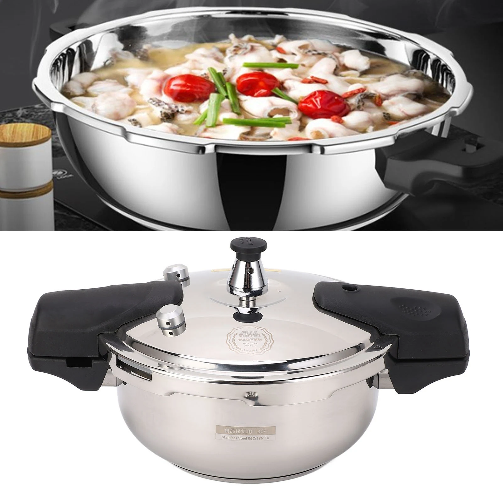 Stainless Steel Mini Pressure Cooker Safe Explosion Proof 1.8L 1.8 Liter Pressure Cooker Oyster Fish Head Pot for Gas Stove