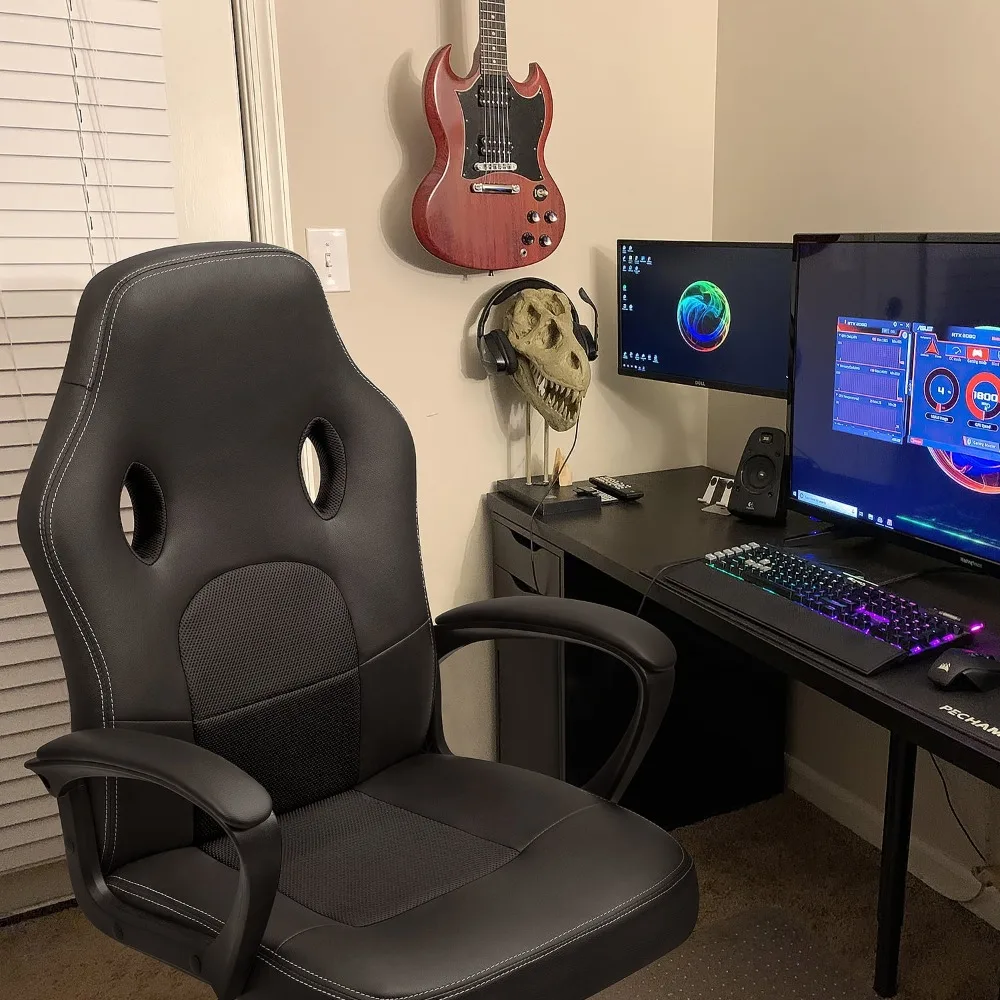 

Faux Leather Computer Gaming Chair Office Desk Chair With Lumbar Support Black Furniture