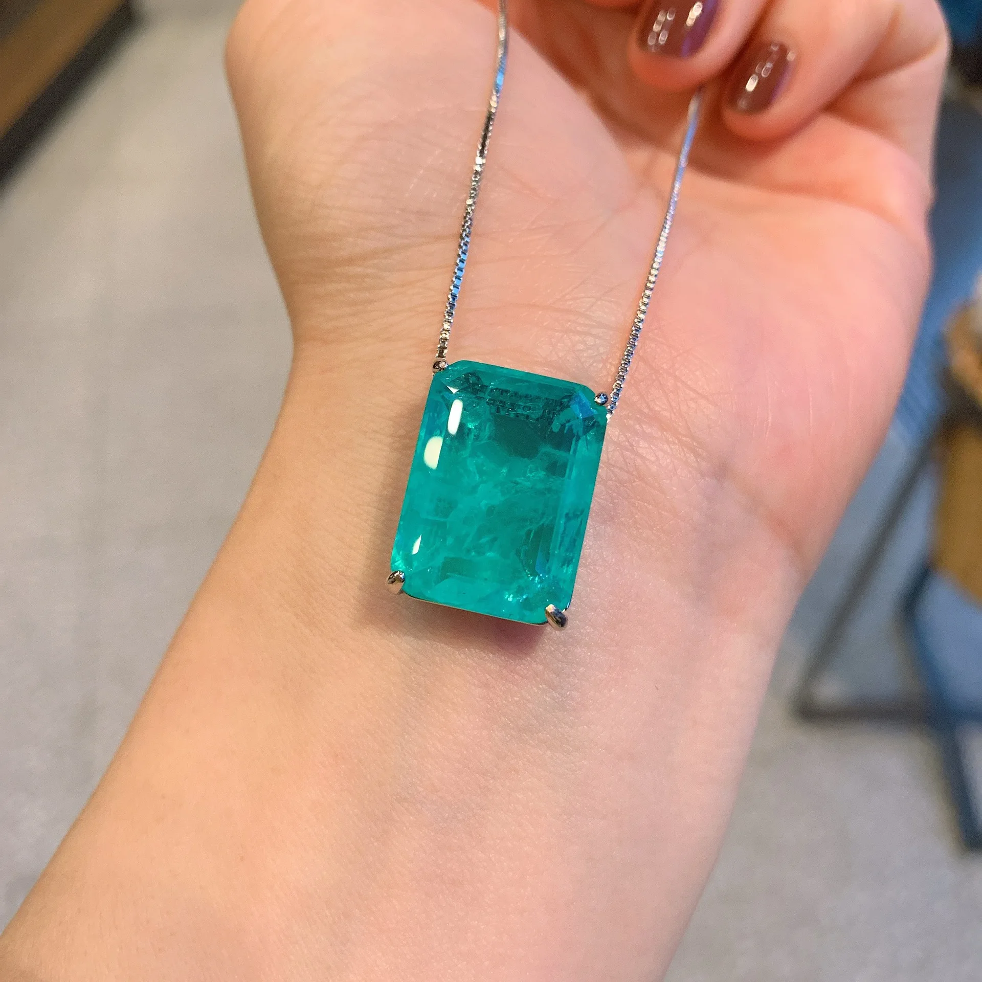 Emerald Green Paraiba Rectangle Pendant Ear Studs Earring Set Wholesale 925 Sterling Silver Vintage Jewelry Trend Birthday Gift