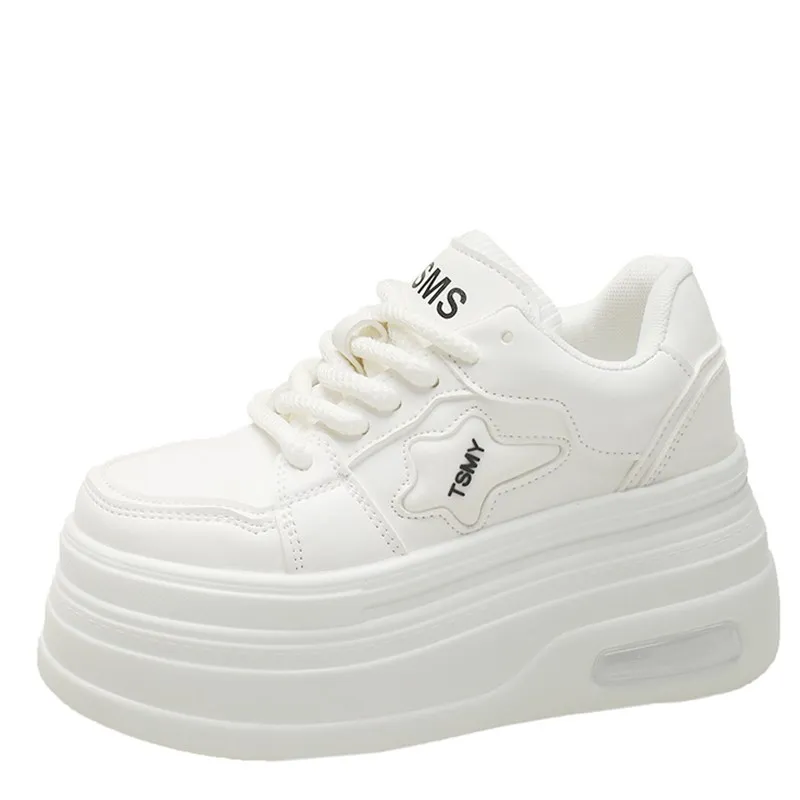 

8CM High Platform Shoes Women New 2023 Autumn Chunky Sneakers Designer Thick Sole Leather Sports Shoes Breathable Sneakers Woman