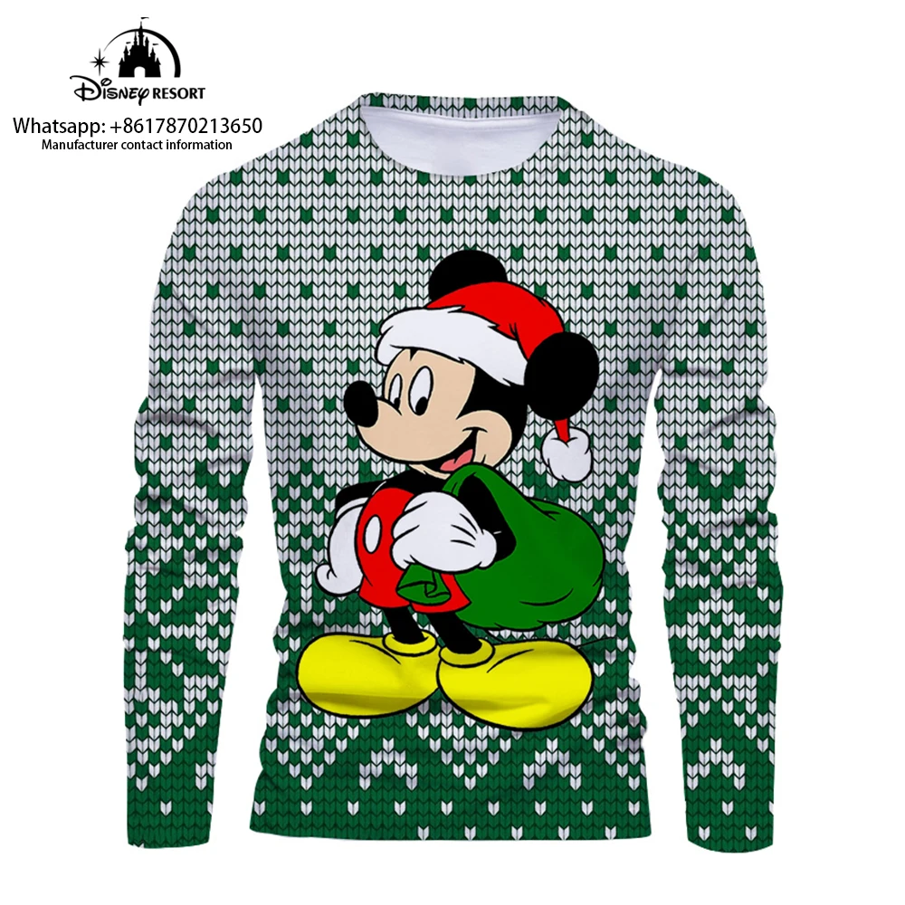 New Mickey Minnie E Winnie The Pooh Anime Christmas Autumn Disney Brand Fashion Casual T-Shirt Girocollo A Maniche Lunghe Da Uomo