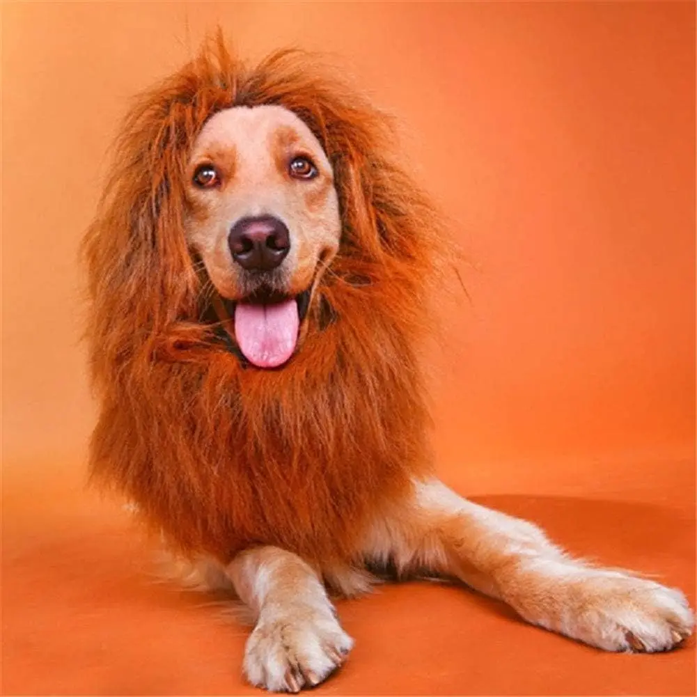 Lion Mane Costume Adjustable Pet Wig with Ears dog costume set for Medium and Large Dog for Halloween