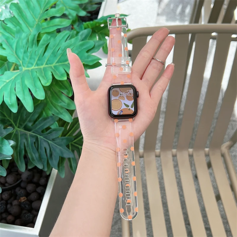 Korean Fruit Print Clear Strap For Apple Watch 41mm 45mm 38mm 40mm 42 44mm  Girl Plastic Soft Band For iwatch Series 7 SE 6 5 4 3