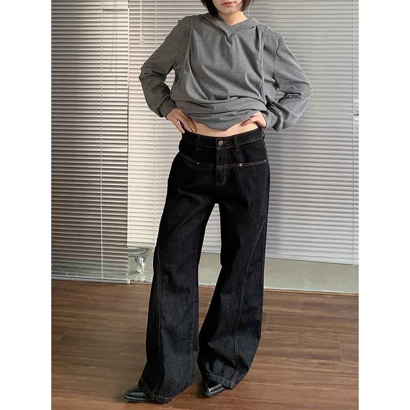 2024 Blue Women Jeans High Waist Vintage Straight Baggy Denim Pants Streetwear Y2K American Style Fashion Wide Leg Denim Trouser 3