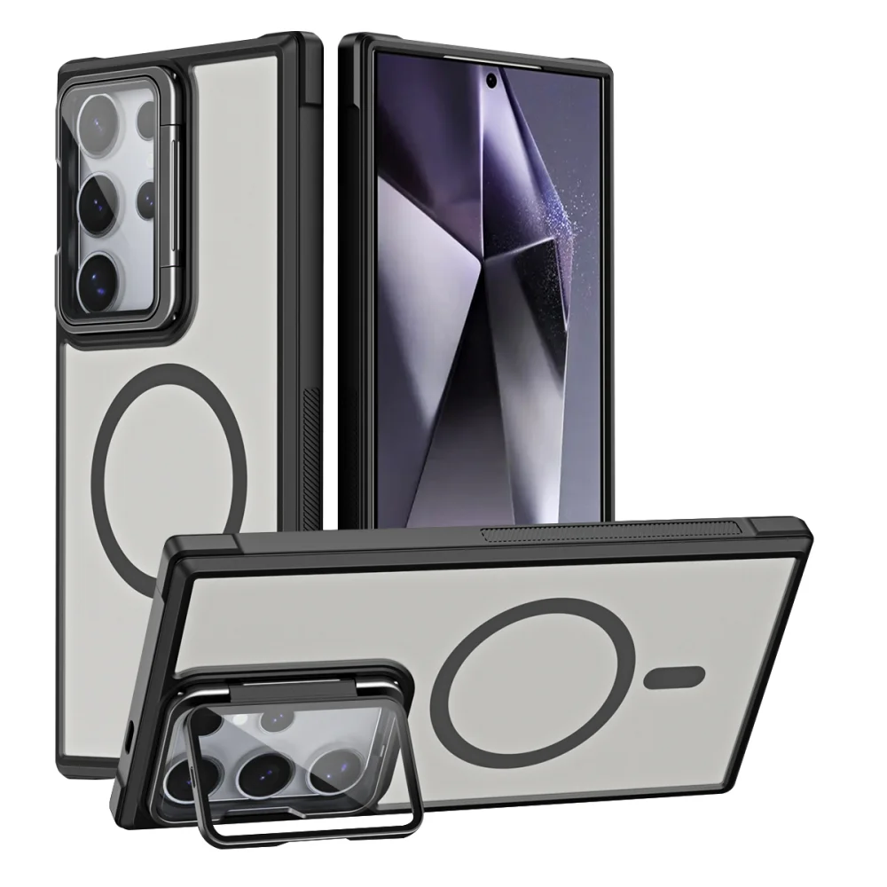 Luxury Magnetic Shockproof Case with Concealed Bracket and Acrylic Lens Protection Cover