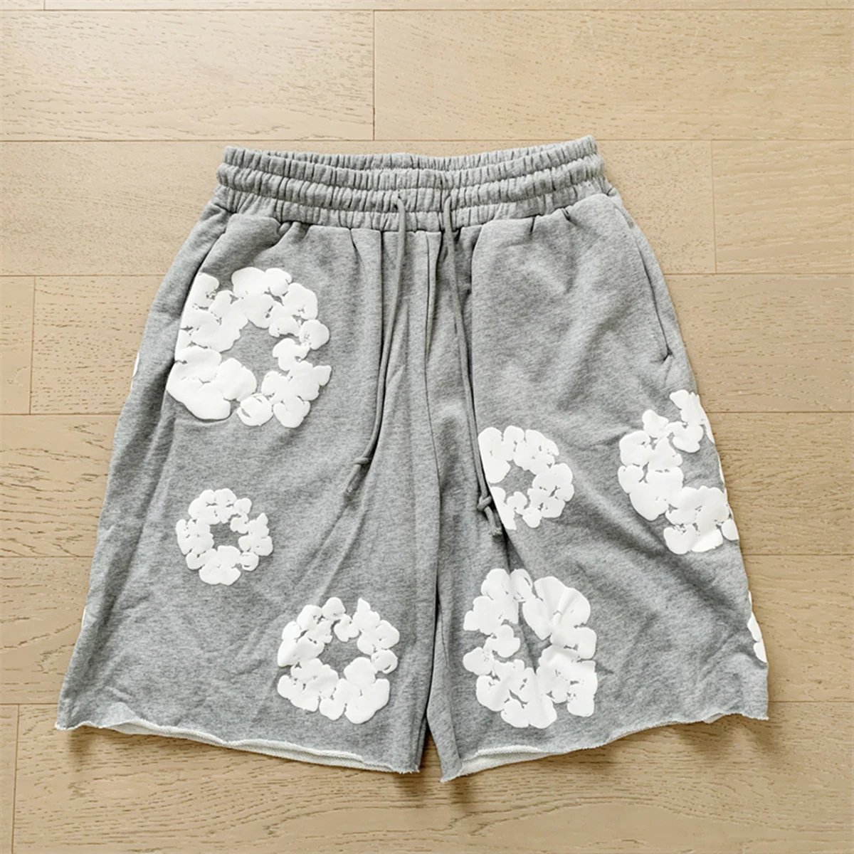 Yao888 Foam Graphics Fashion Vintage Athletic Shorts For Men Loose Streetwear HipHop Star Style High Street Cotton Pants