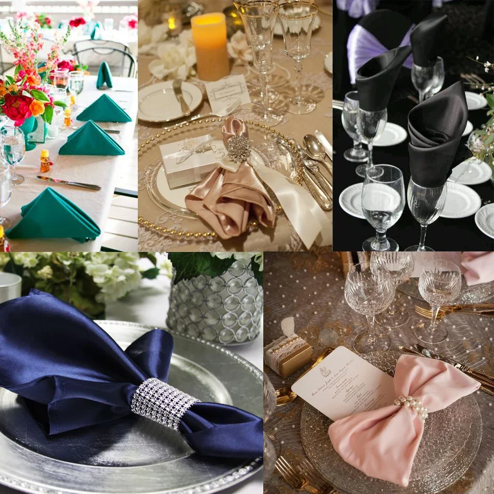 

Satin Soft Dinner 30x30cm Hemstitched Square 12pcs Cocktail Napkin Napkins Party Wedding Cloth Table Kitchen For