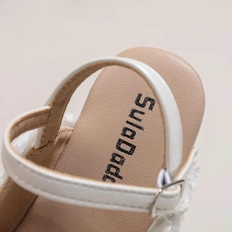 Girls Half Sandals Kids Princess Cute Flowers Dress Shoes Fashion Simple Summer Children Flat Mary Janes Shoes for Party Wedding