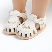 2pcs Newborn Baby Girls Floral Pattern Closed Toe Non-Slip Soft Sole Sandals & Headband Set, Spring & Summer 6