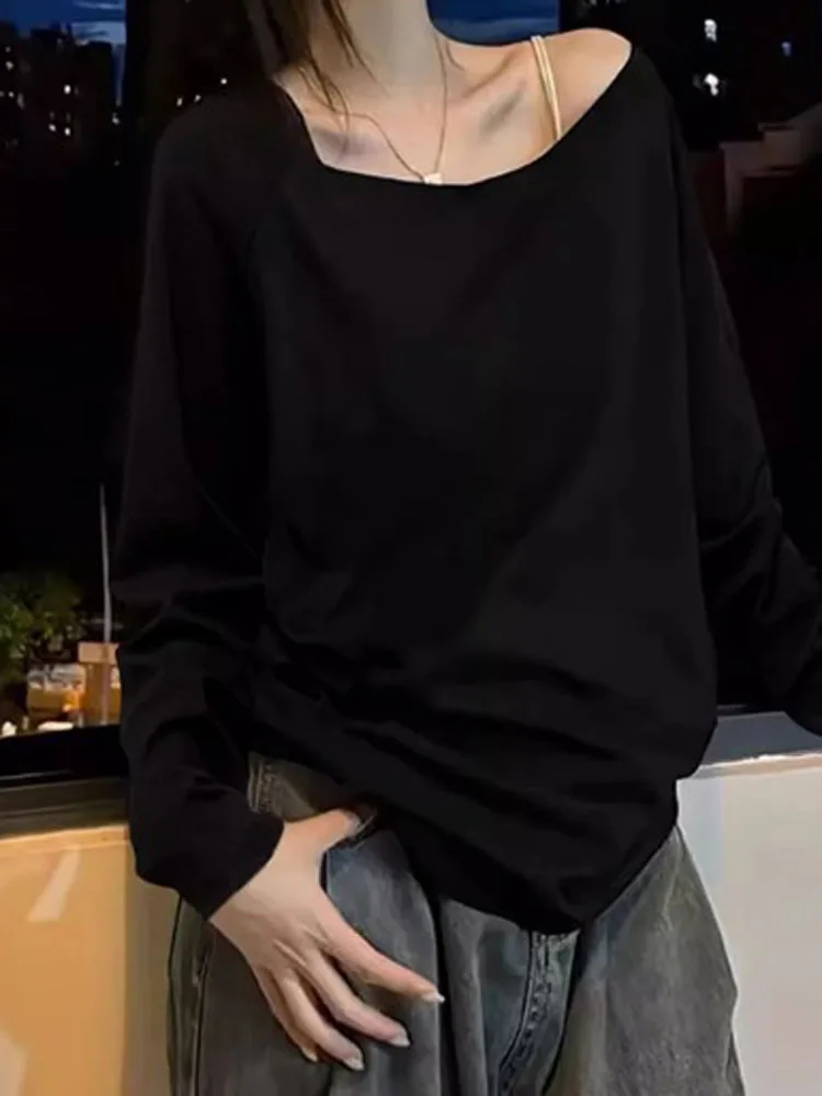 Women Long Sleeve Solid Color Loose Korean Tshirt Tops