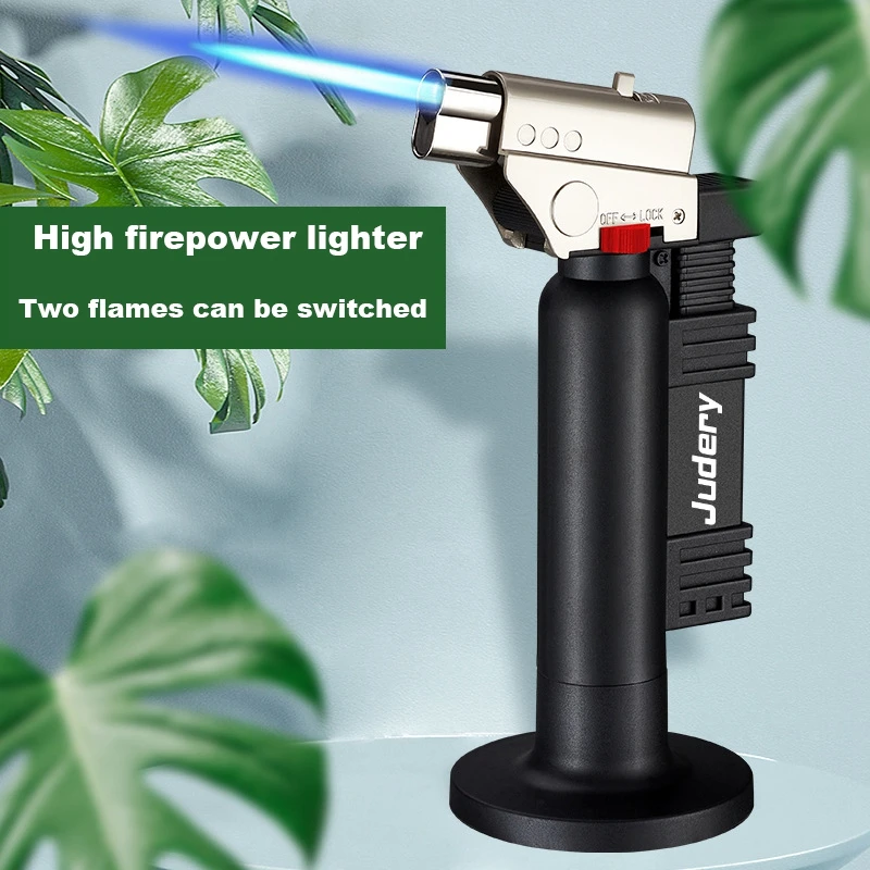 

Metal Outdoor Windproof Butane Gas Lighter With Two Types Of Flames Turbo Torch Large Firepower BBQ Kitchen Cooking Ignition Gun