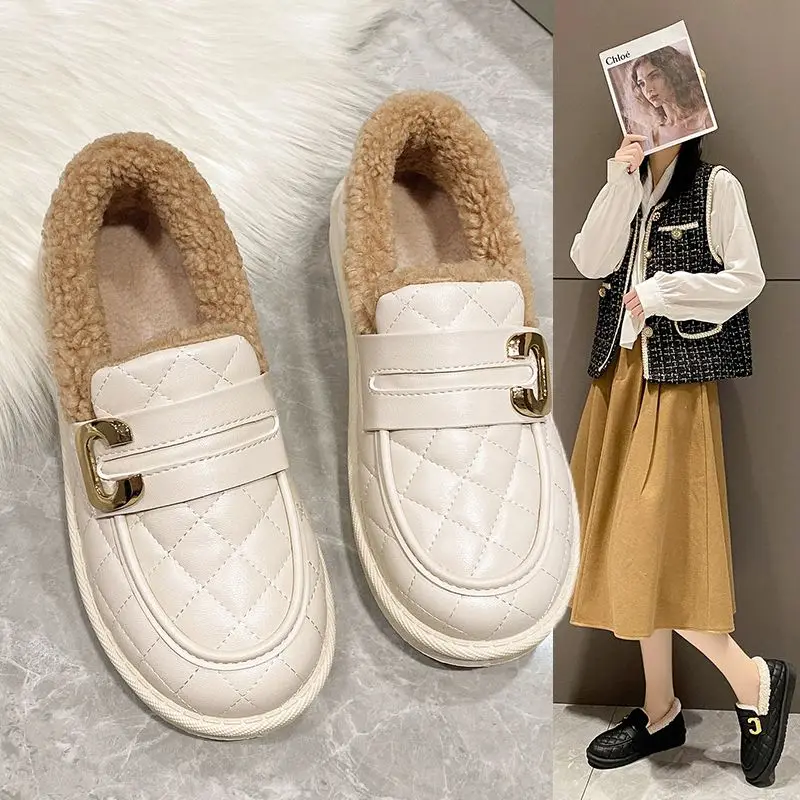 Plush Warm Flat Shoes for Women's Winter New Women Waterproof Slip on Loafers Shoes Anti slip Soft Sole Cotton
