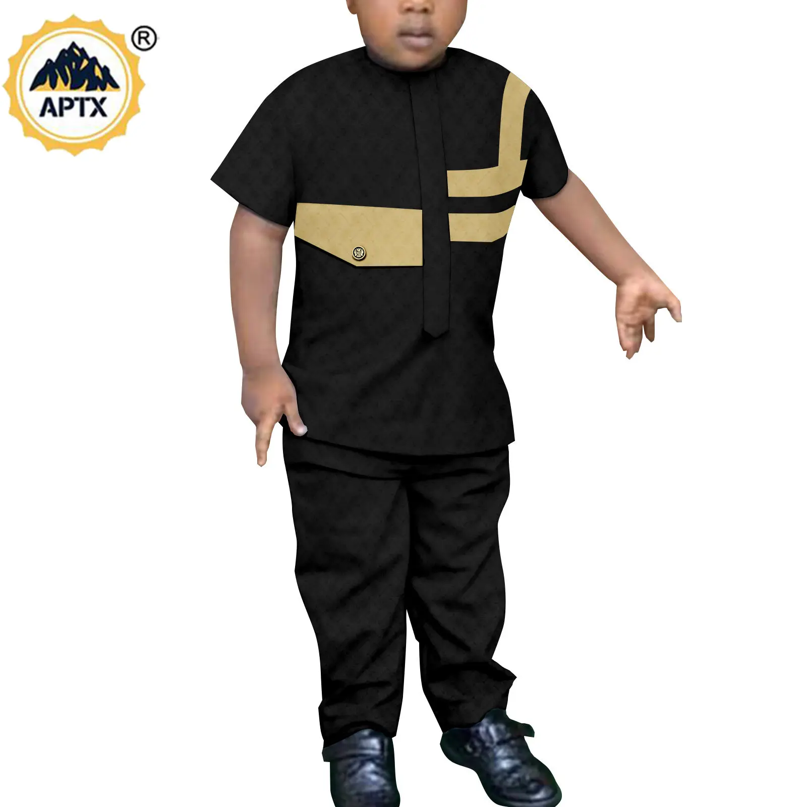 Bazin Riche Africa Boys Outfits Casual Children Short Sleeve Top