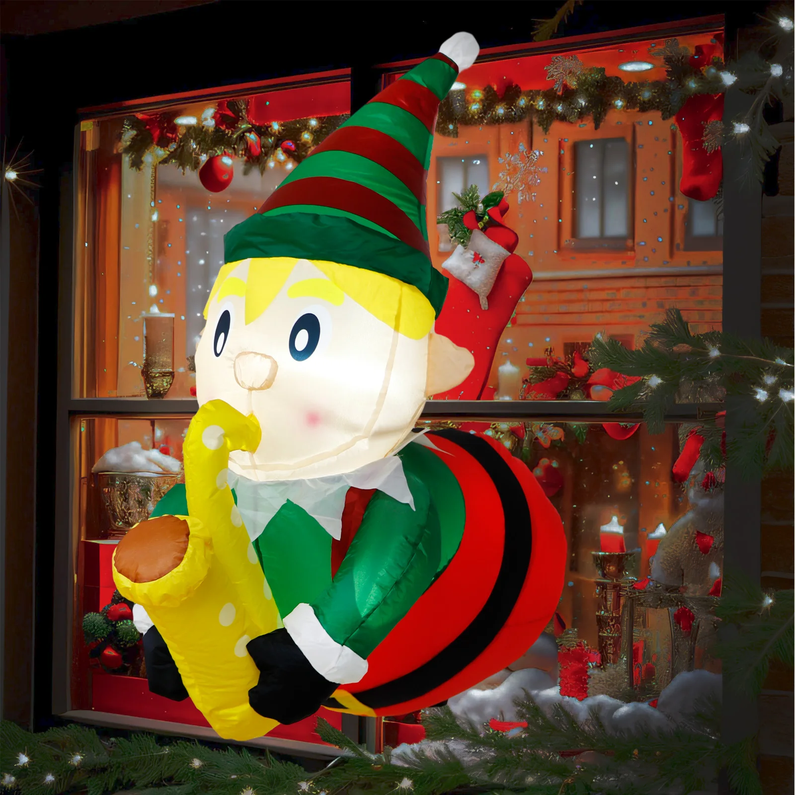 Kawaii Christmas Inflatable Elf Saxophone LED Lights