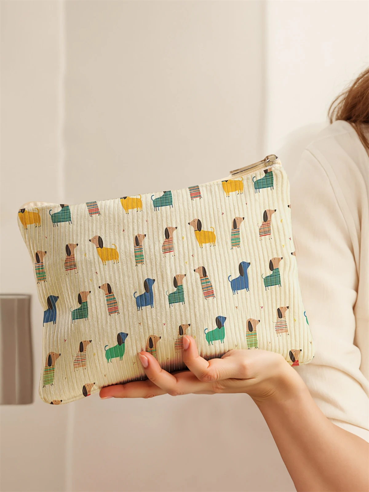 Corduroy Travel Cosmetic Bag Portable Makeup Storage Bag Purses Women Large Capacity Zipper Make Up Organizer Storage Clutch