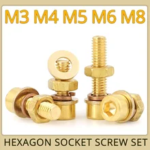 

M3 M4 M5 M6 M8 Copper Cup Head Hexagon Socket Screw Set Brass Bolt Flat Gasket Spring Washer Nut Combination Screws