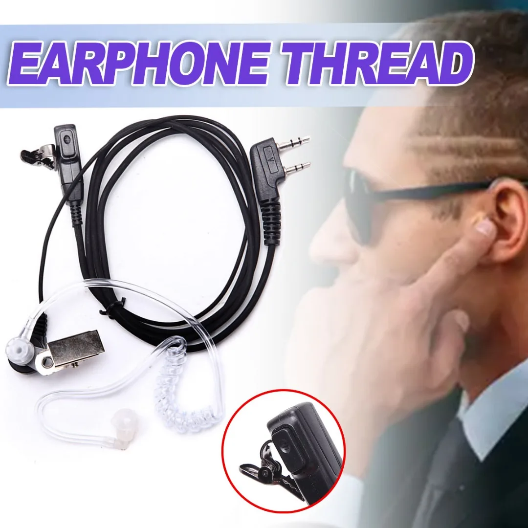 Mayitr 1pc 150cm 2 PIN Acoustic Tube Earpiece Portable Hands-free Headset Earpieces With Microphone For Restaurants Hotels