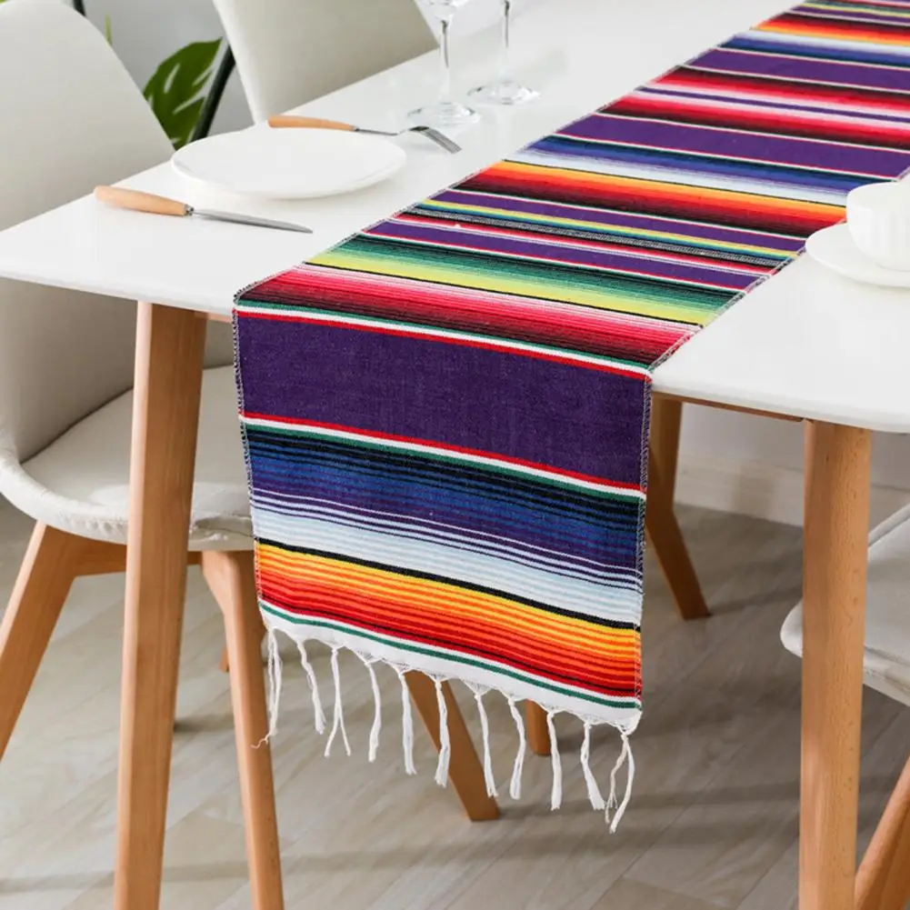 

Useful Mexican Table Flag Comfortable Feeling Decorative Blended Fabric Mexican Stripe Festival Party Table Runner